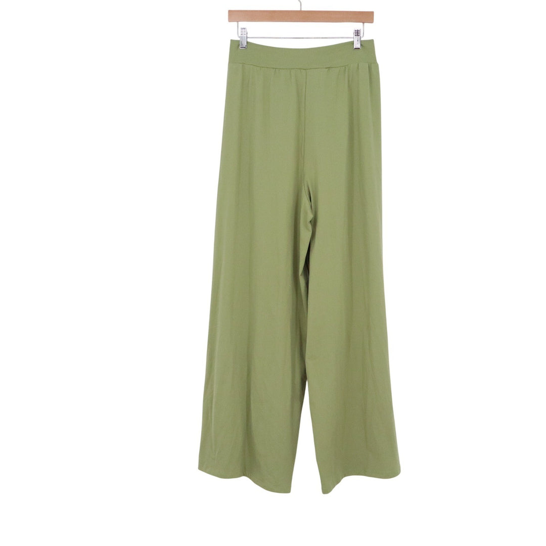 OQQ Womens Sage Green Ribbed Wide Leg Yoga Pants High Waisted Lounge Size L