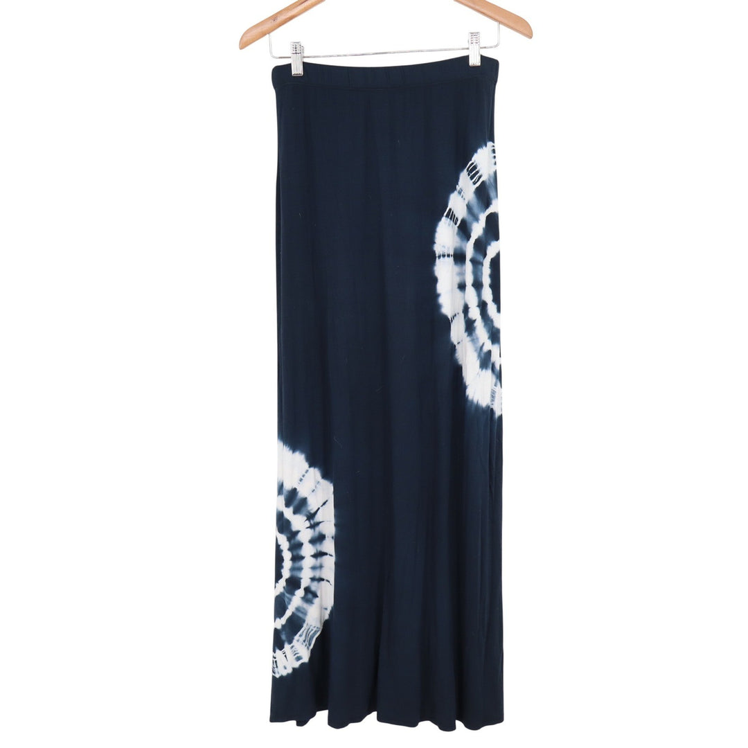 See You Monday Navy Blue Tie Dye Bullseye Maxi Skirt Medium Boho Stretch Jersey