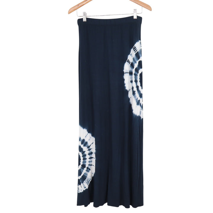 See You Monday Navy Blue Tie Dye Bullseye Maxi Skirt Medium Boho Stretch Jersey
