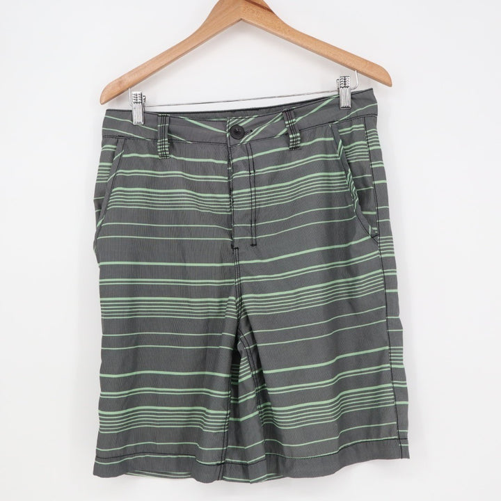 Kanu Surf Board Shorts Mens 30 Gray Green Striped Stretch Slash Pockets Swimwear
