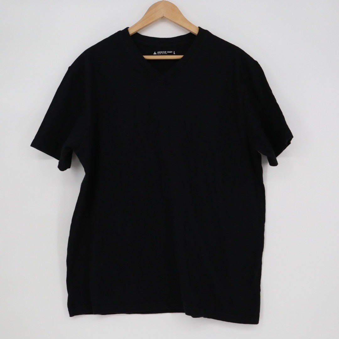 American Giant Mens V Neck T Shirt Black Size L Made in USA Cotton