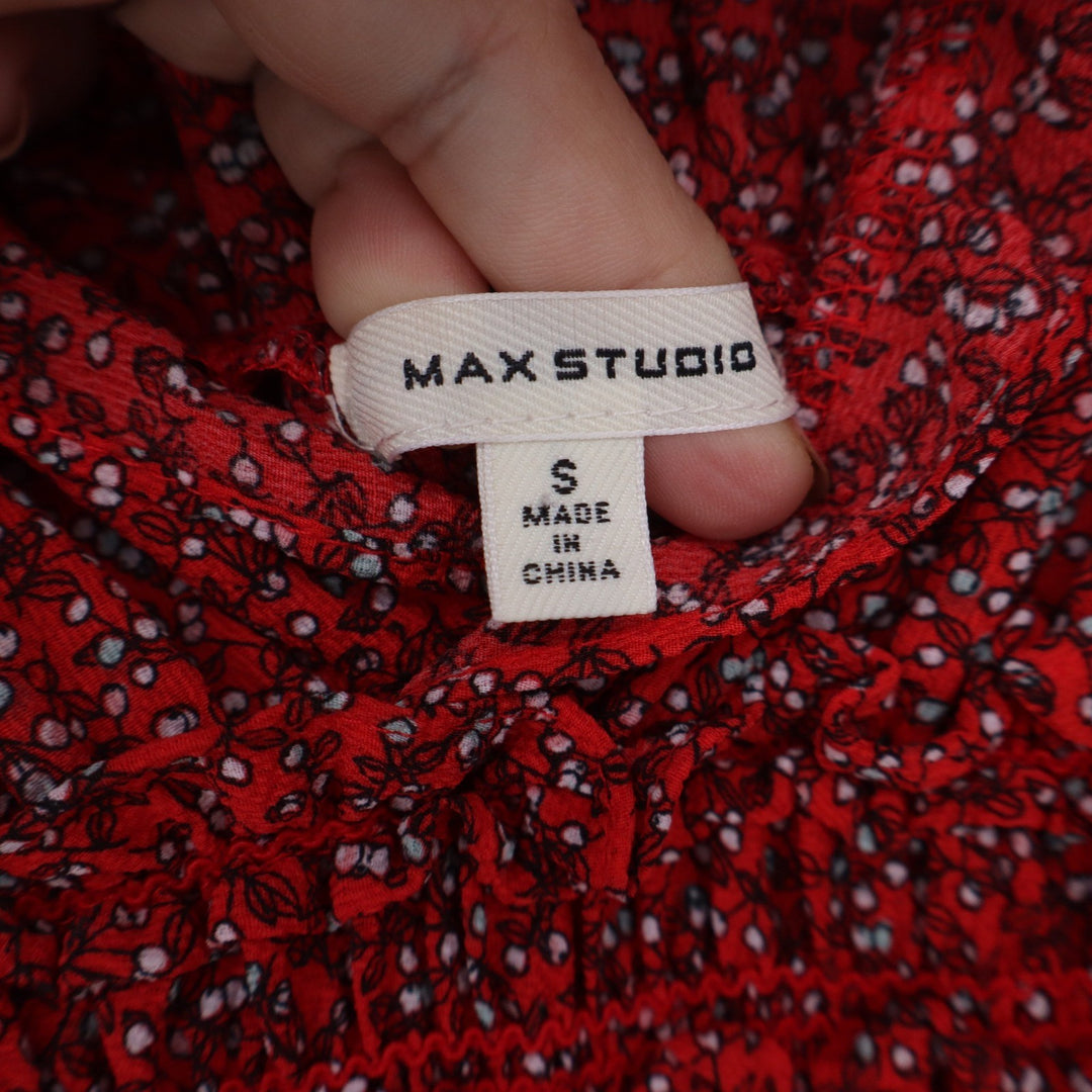 Max Studio Red Floral Smocked Waist Wide Leg Jumpsuit Sleeveless Small