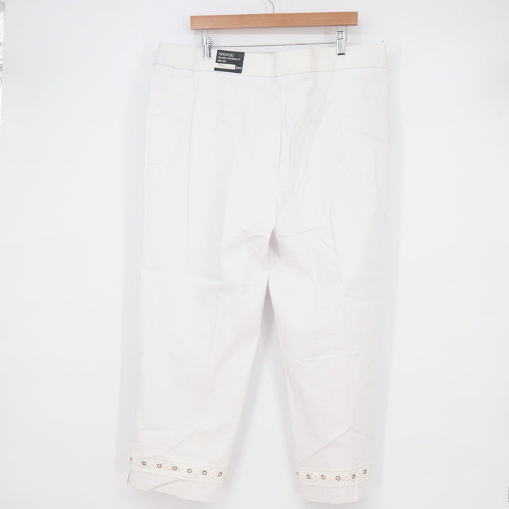 NY Collection Woman White Cropped Pants Eyelet Lace Trim 20W Mid Rise