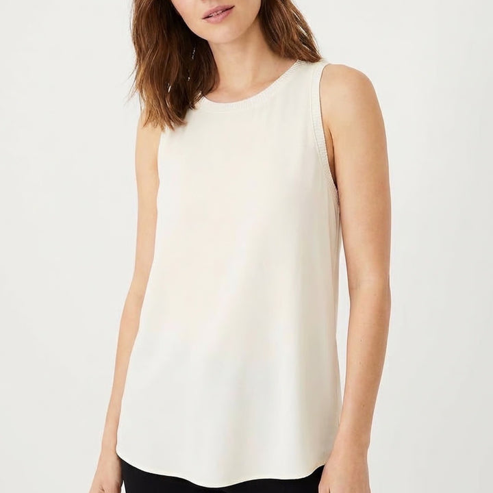 Loft Tank Top Women's XL Beige Ribbed Wide Strap Round Neck Casual Pullover
