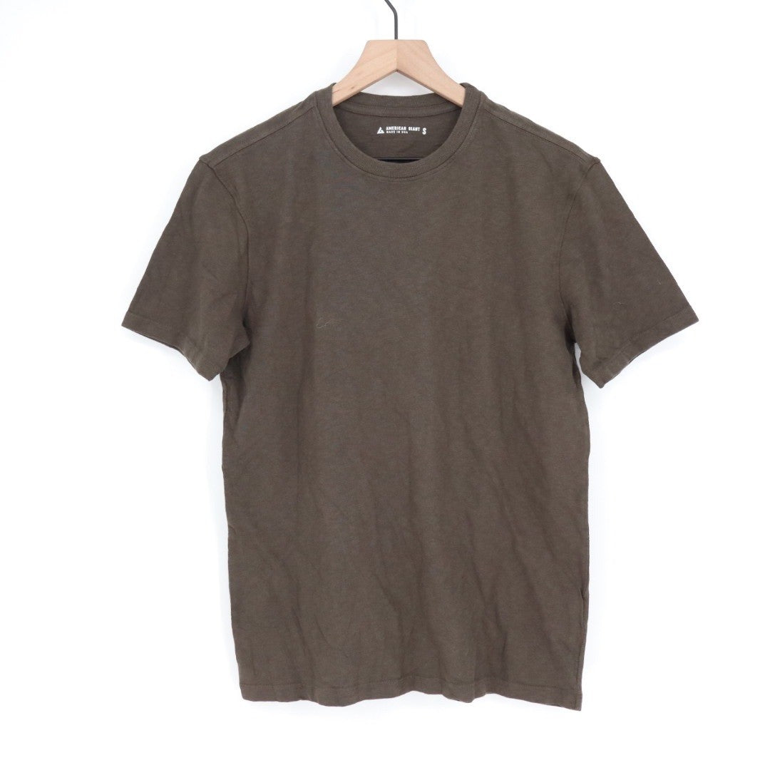AMERICAN GIANT T Shirt Brown Crew Neck Basic Essential Made in USA Size S