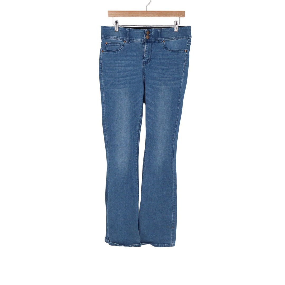 Indigo Poppy Womens Flare Leg Jeans Medium Wash Blue Stretch Size 12