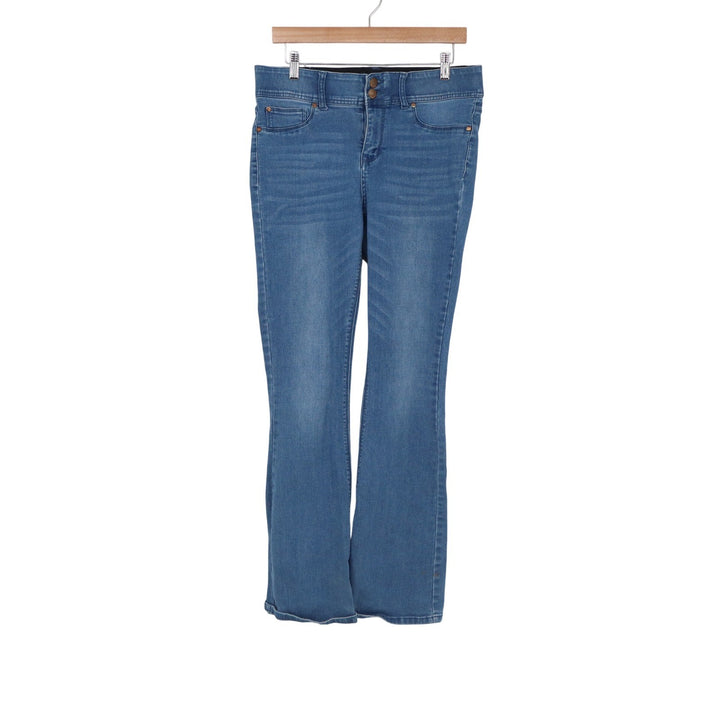 Indigo Poppy Womens Flare Leg Jeans Medium Wash Blue Stretch Size 12