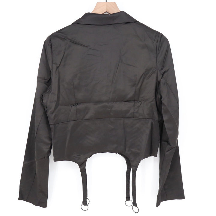 Naked Wardrobe The Statement Black Cropped Garter Blazer Size M