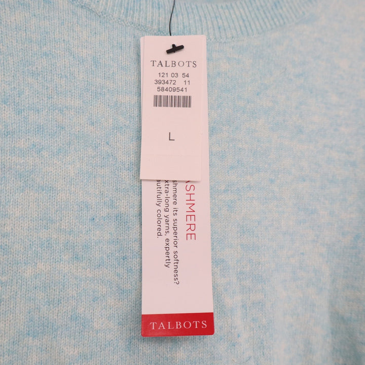 Talbots Pure Cashmere Crewneck Sweater Light Blue Heathered Knit Size L