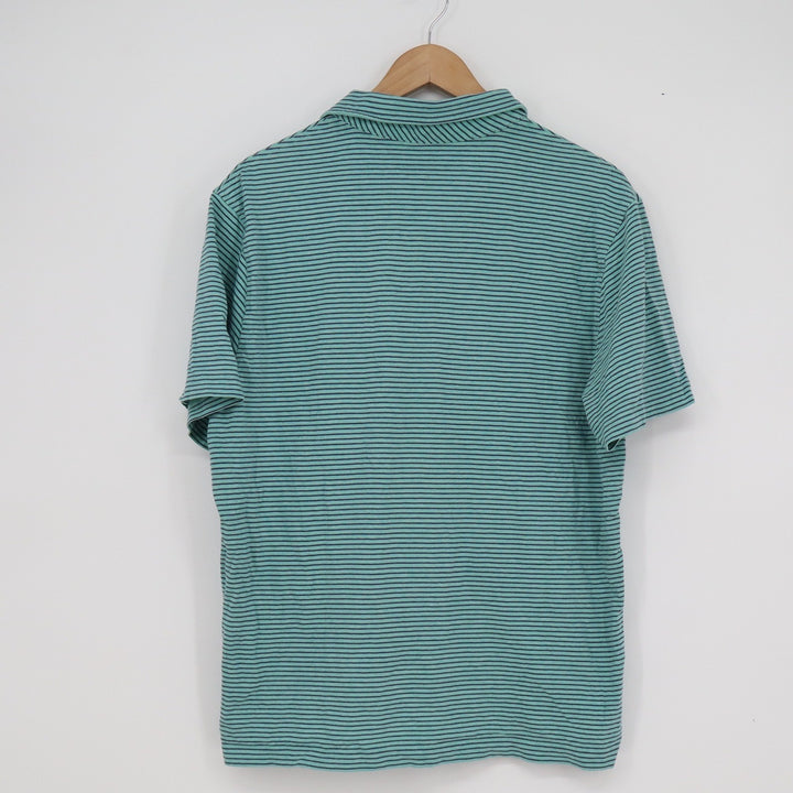 Vineyard Vines Mens M Green Navy Striped Short Sleeve Whale Logo Polo Shirt