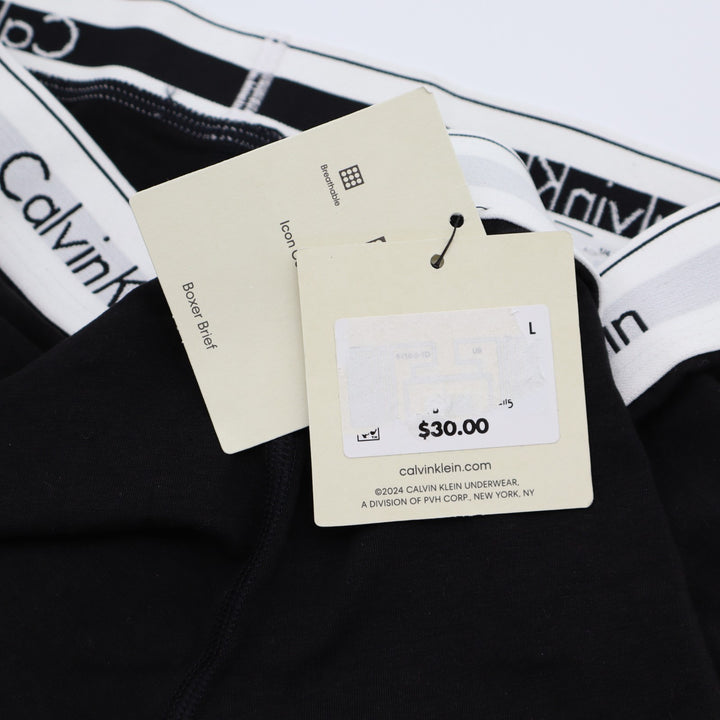 Calvin Klein Boxer Briefs Mens Large Black Cotton Stretch Signature Waistband