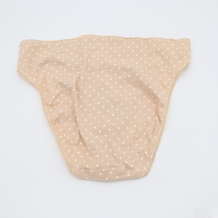 Charter Club Intimates Tan Polka Dot 100% Cotton Bikini Panties Lace Trim Large