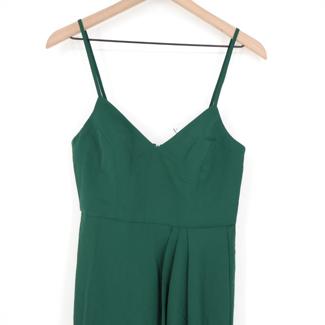 Lulus Reinette Midi Dress Womens Small Dark Green Lined Pleated Spaghetti Straps