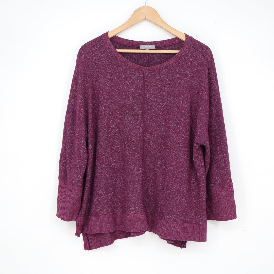 Habitat Plum Heathered Ribbed Trim Pullover Top Style Womens Medium