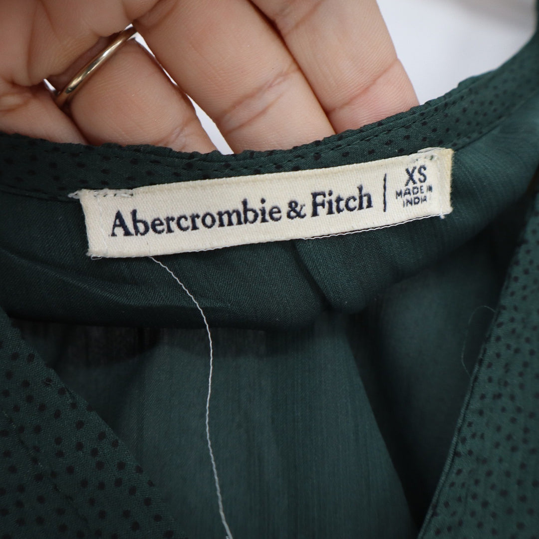 Abercrombie & Fitch Dark Green Smocked Peplum Blouse XS Long Puff Sleeve V-Neck