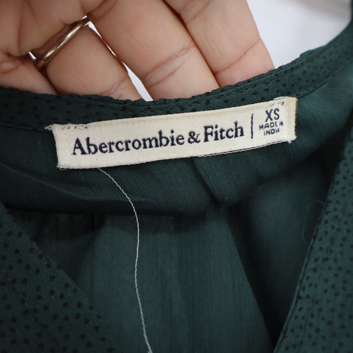 Abercrombie & Fitch Dark Green Smocked Peplum Blouse XS Long Puff Sleeve V-Neck