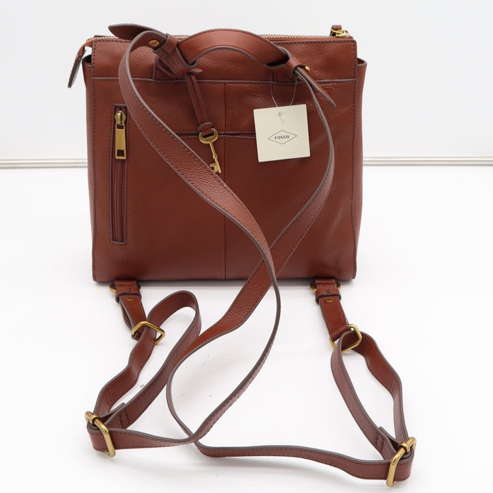 Fossil Camilla Small Convertible Backpack Brown Pebbled Leather Bag