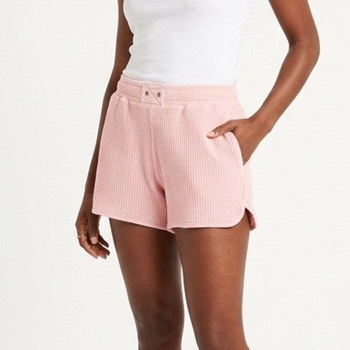 Aerie Lounge Shorts Womens Medium Pink Waffle Knit Cotton Mid Rise Slash Pockets