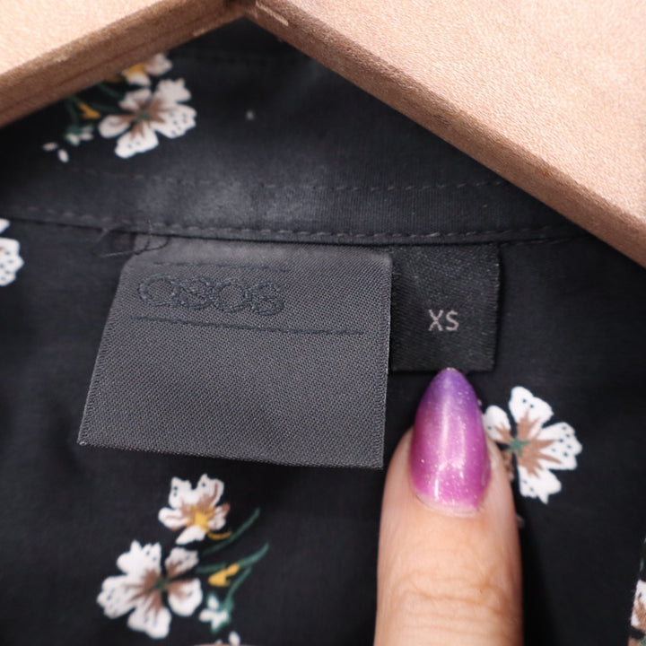 ASOS Western Shirt Men XS Black Cotton Floral Pearl Snap Spread Collar Button Up