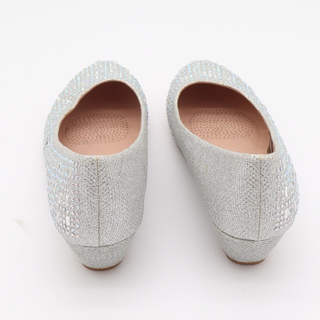 Forever Womens Silver Glitter Rhinestone Wedge Pumps Formal Evening Shoes Size 9