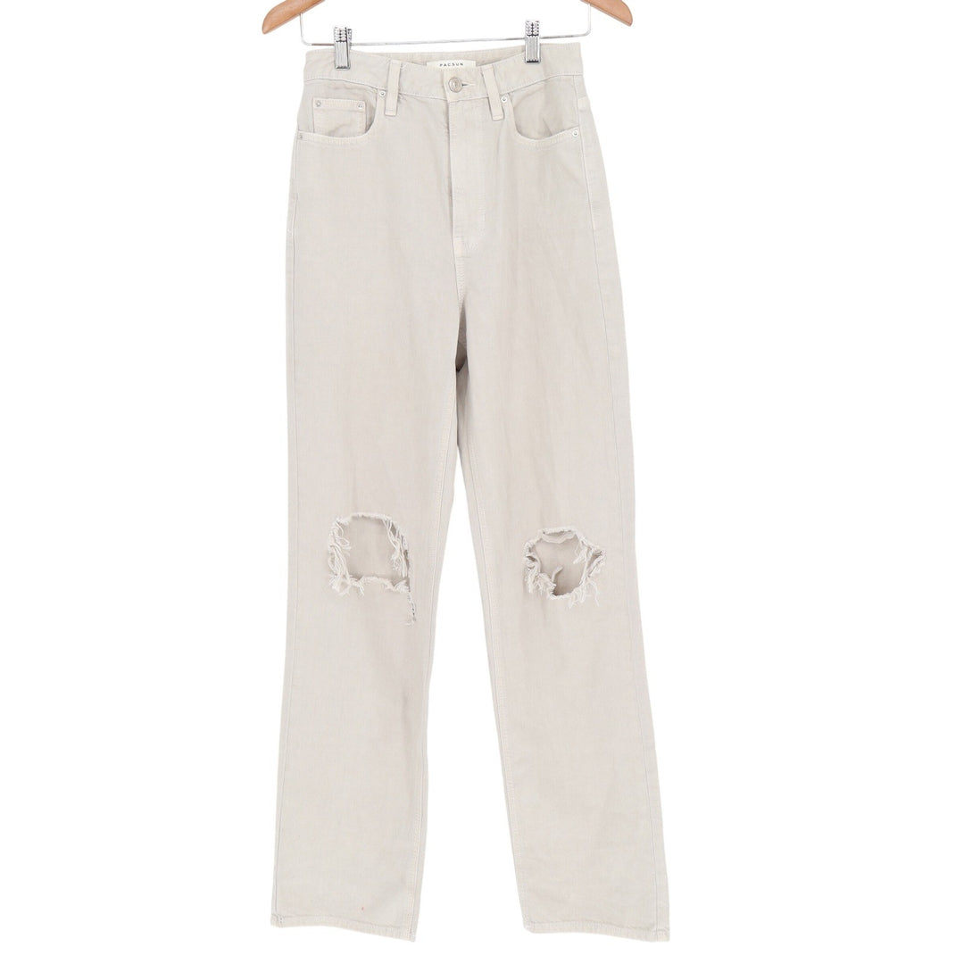 PacSun 90s Boyfriend High Rise Distressed Jeans Beige 26 Ripped Straight Leg