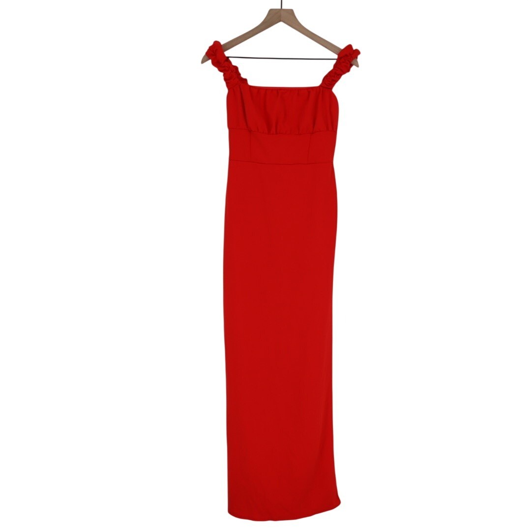 Lulus Tayla Maxi Dress Women's Medium Red Sleeveless Ruched Column Back Zip
