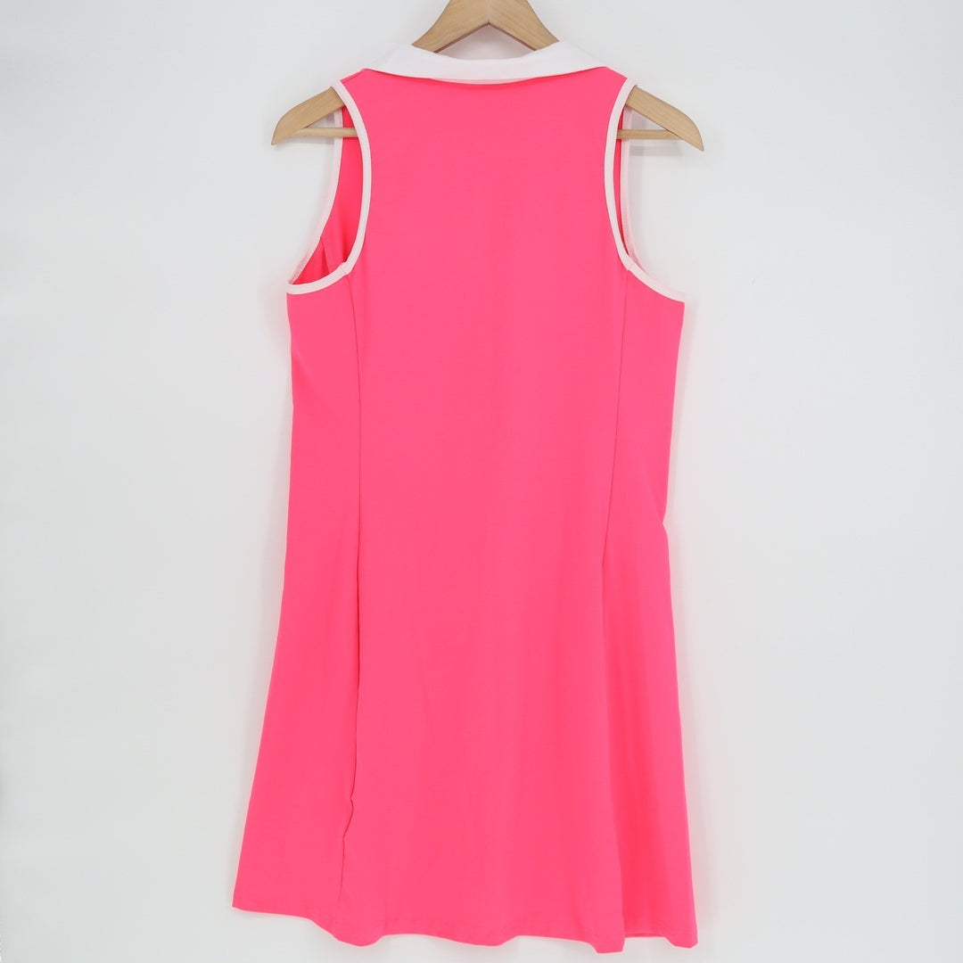 Neon Pink Quarter Zip Sleeveless Tennis Golf Dress White Polo Collar Large