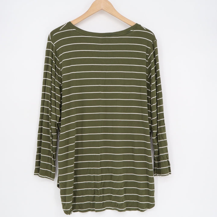 Old Navy Luxe T-Shirt Womens XL Green Striped Stretch High Low Hem Long Sleeve