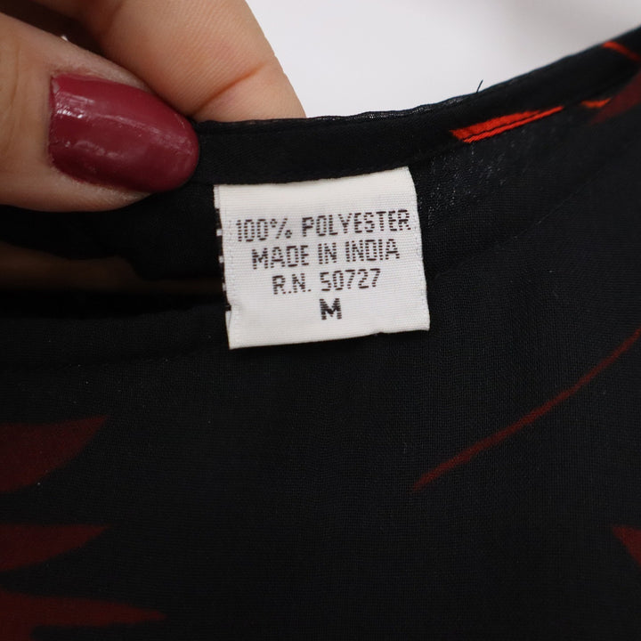 Kaktus Womens M Black Sheer Double Layer Floral Blouse Short Sleeve Red Flowers