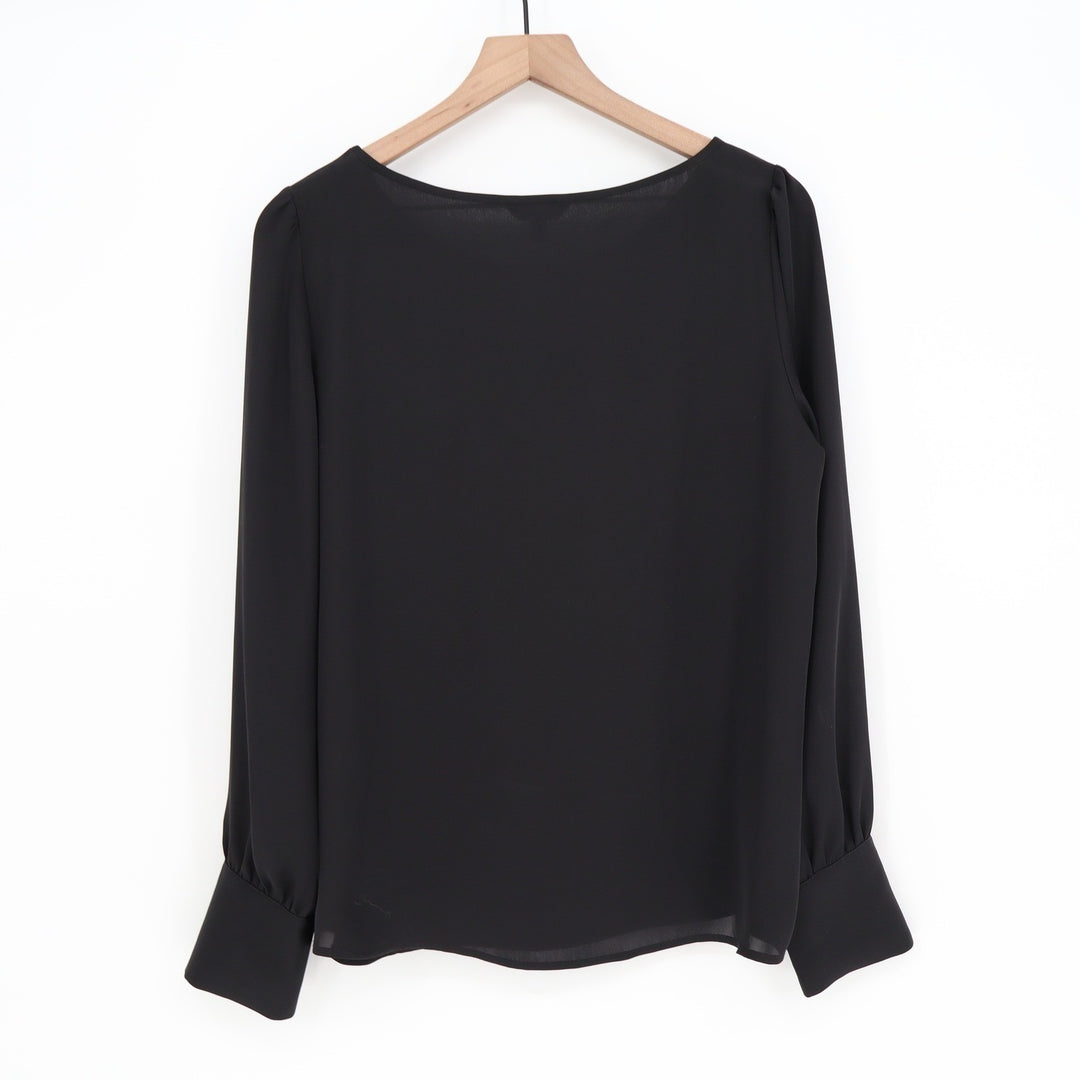 Express Black Pearl Button Cuff Long Sleeve Scoop Neck Blouse Medium