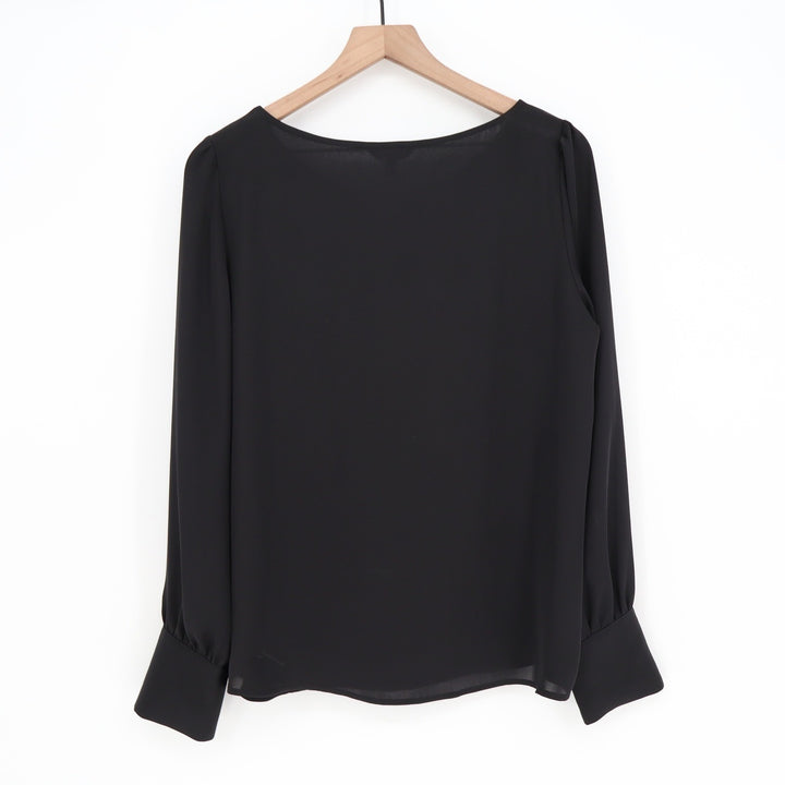 Express Black Pearl Button Cuff Long Sleeve Scoop Neck Blouse Medium
