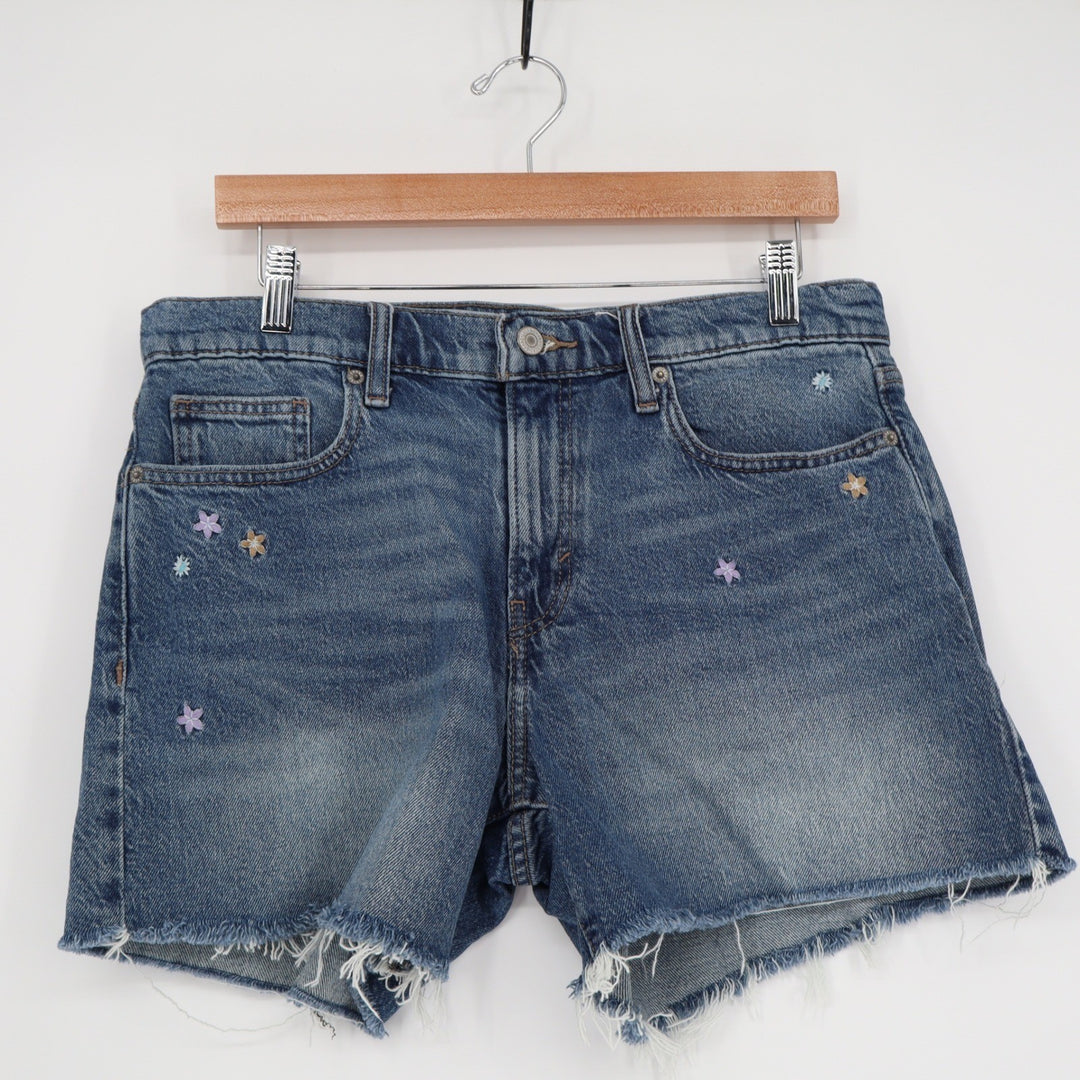 Lucky Brand Embroidered Floral Denim Cut Off Shorts Medium Wash Blue Size 8 29