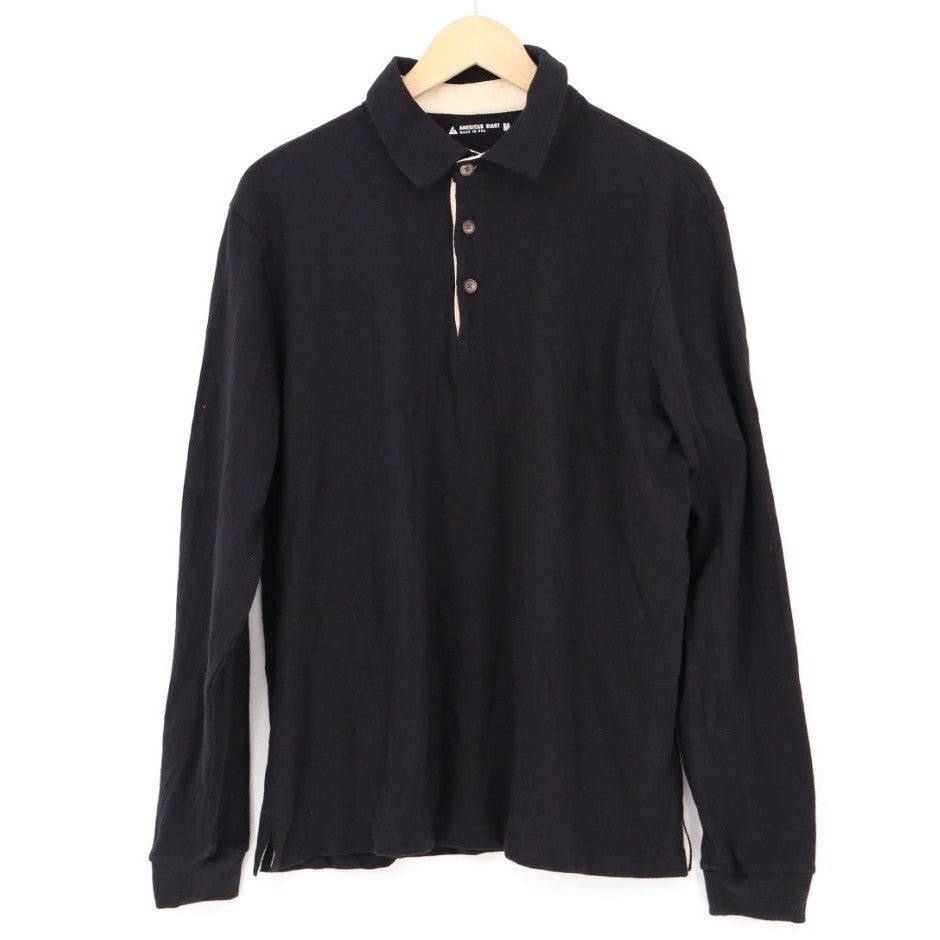 American Giant Long Sleeve Black Cotton Polo Shirt Mens Size M Made in USA