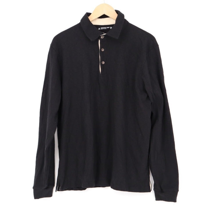 American Giant Long Sleeve Black Cotton Polo Shirt Mens Size M Made in USA