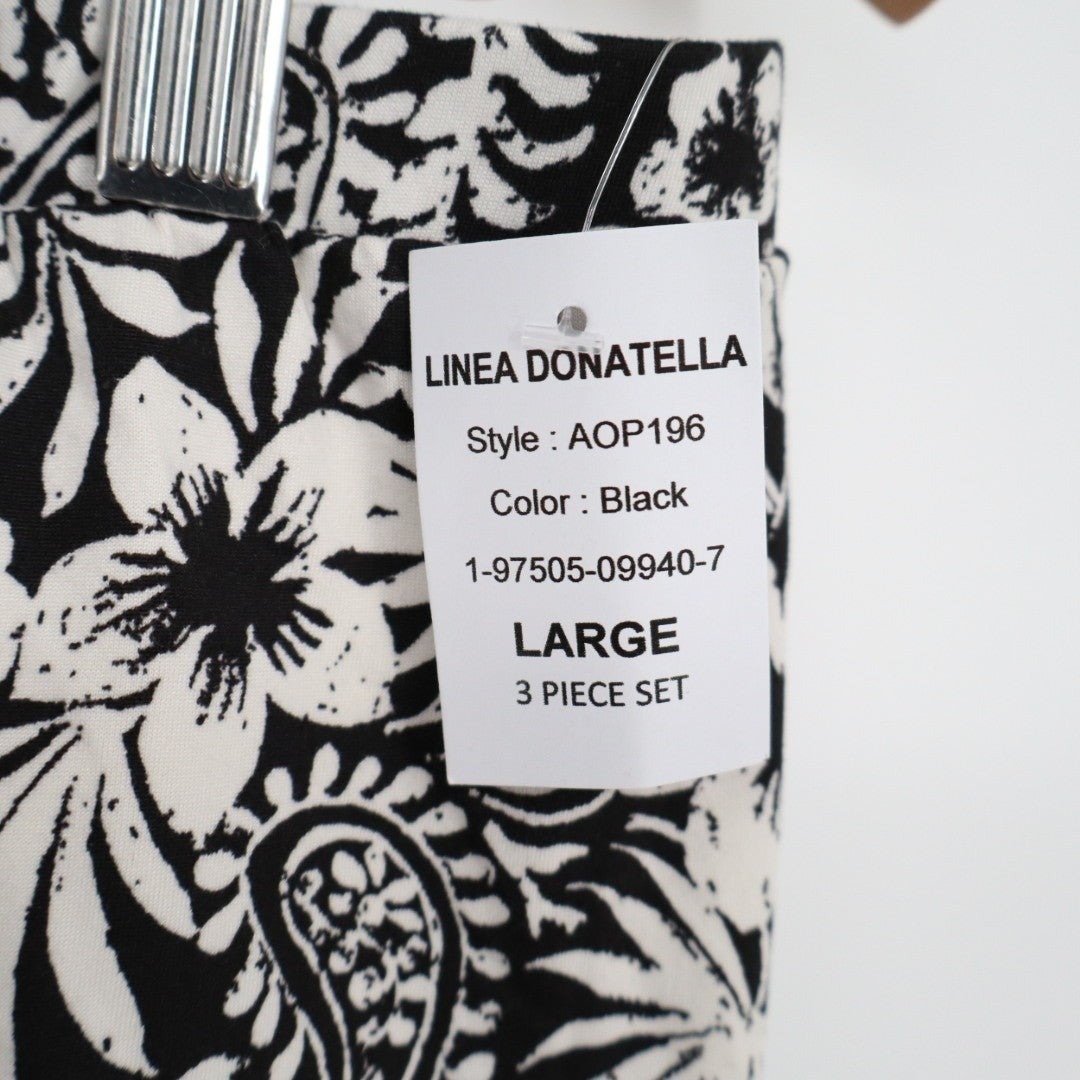 Linea Donatella 3-PC Pajamas Set Womens Large Black Floral Stretch Sleepwear