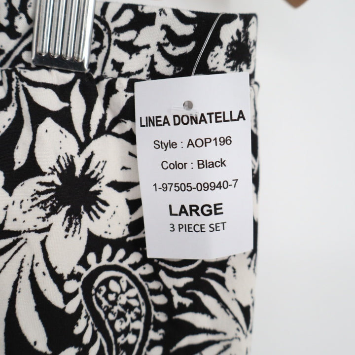 Linea Donatella 3-PC Pajamas Set Womens Large Black Floral Stretch Sleepwear