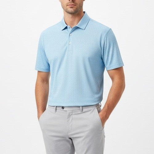 Walter Hagen Essentials Mens Polo Shirt Light Blue Geometric Print XXL