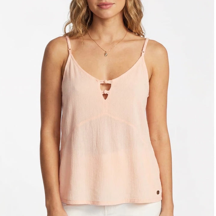 Roxy Camisole Top Womens Peach Adjustable Spaghetti Strap Split Neck Pullover