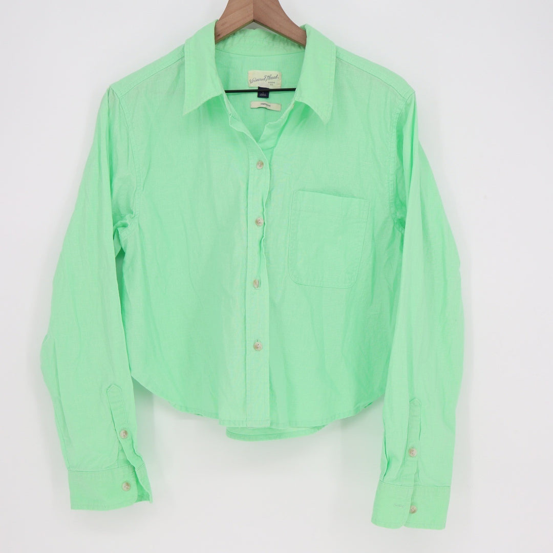 Universal Thread Mint Green Cropped Cotton Linen Button Down Shirt Womens Large