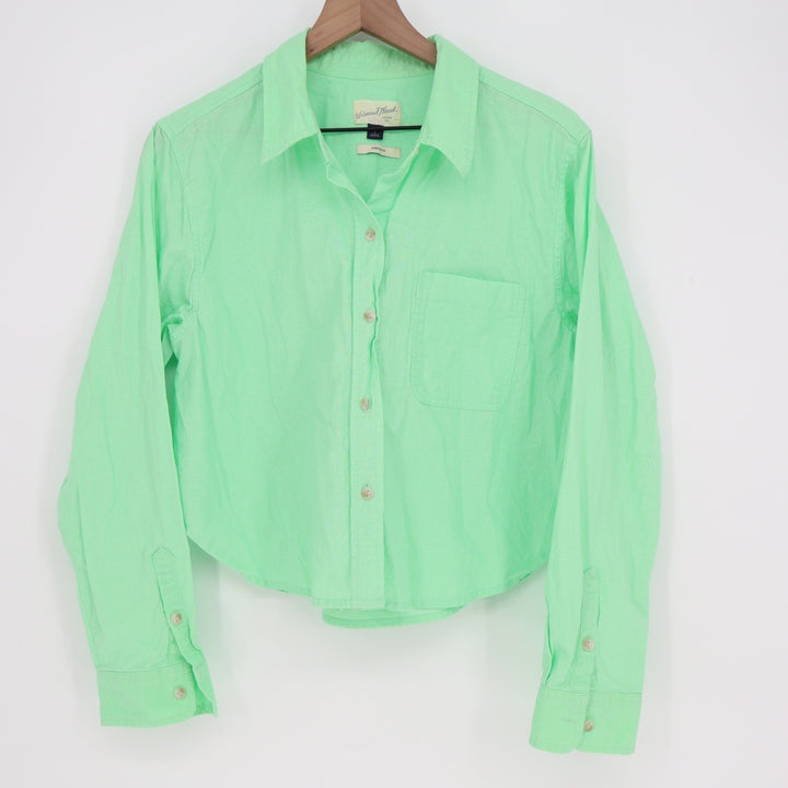 Universal Thread Mint Green Cropped Cotton Linen Button Down Shirt Womens Large
