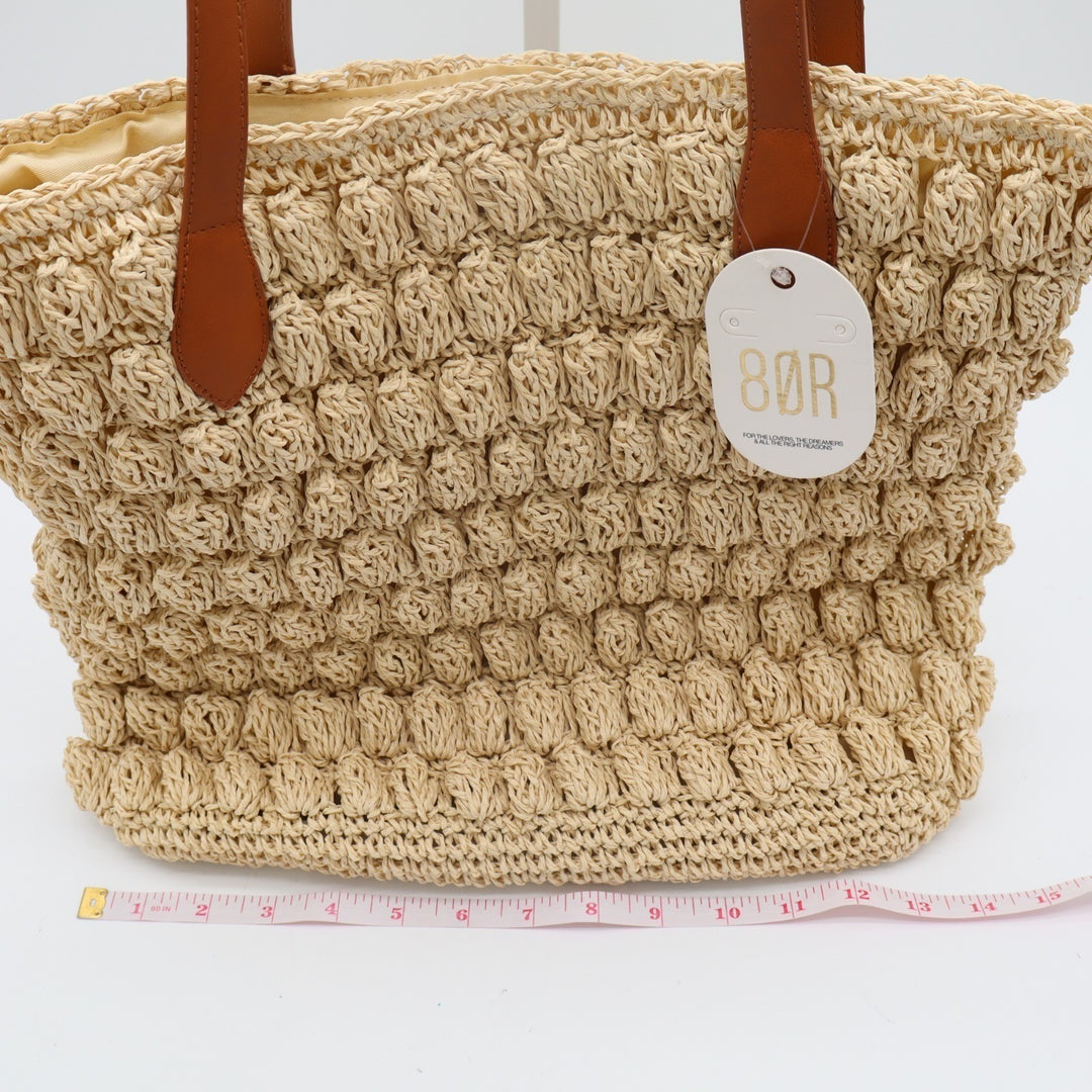 8OR 8 Other Reason Womens Handbag Beige Straw Crochet Double Handle Tote Bag