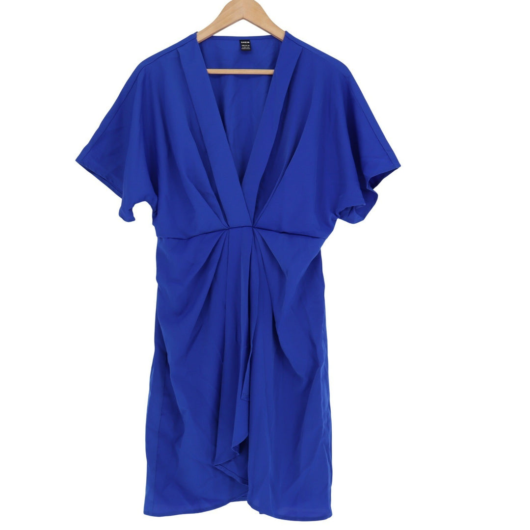 SHEIN Royal Blue Twist Front V-Neck Draped Mini Dress Womens Large