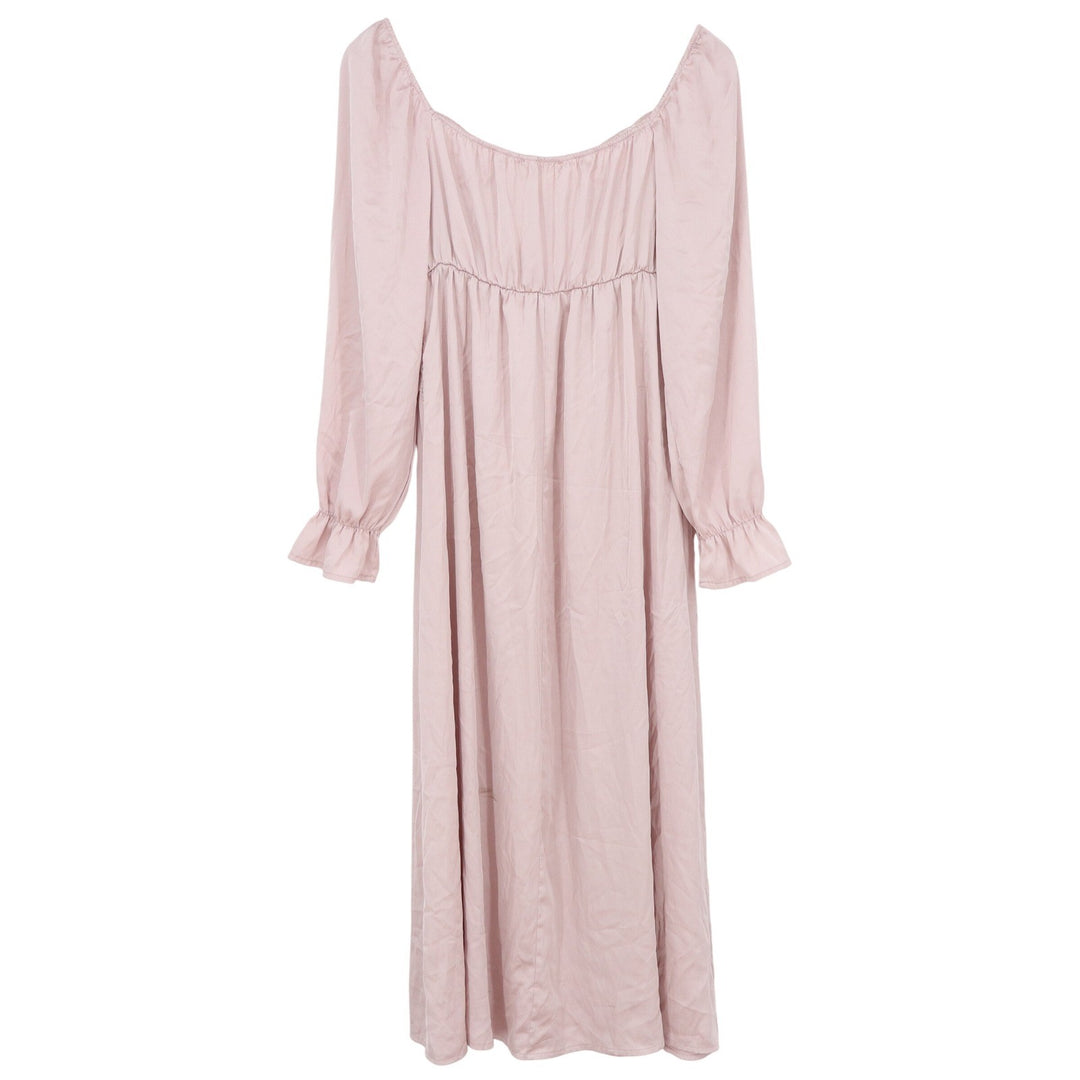 Hyz Pink Satin Lace Trim Maxi Dress Long Sleeve Romantic Coquette Size M
