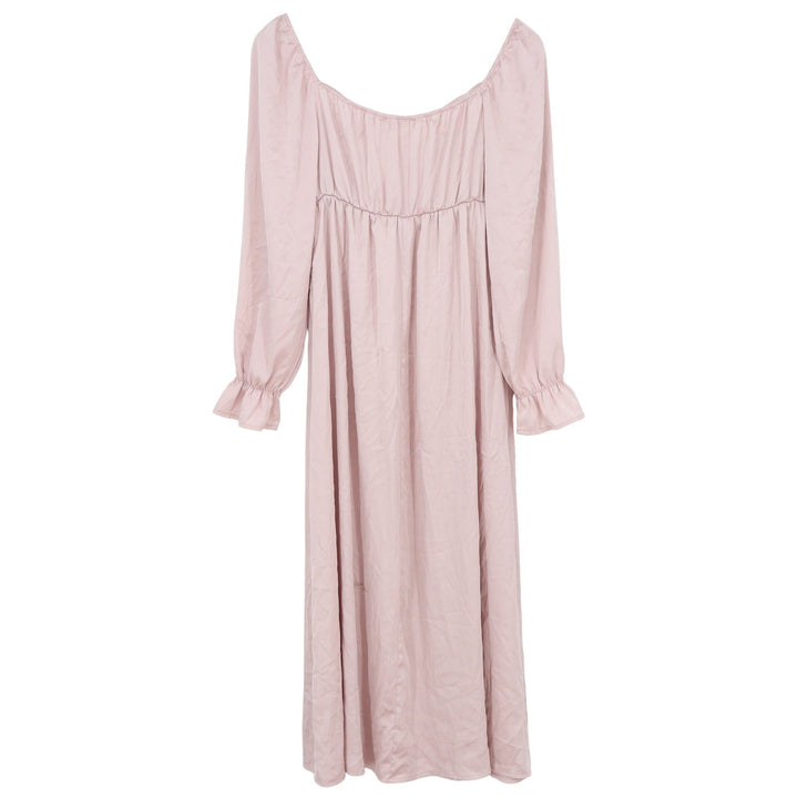 Hyz Pink Satin Lace Trim Maxi Dress Long Sleeve Romantic Coquette Size M
