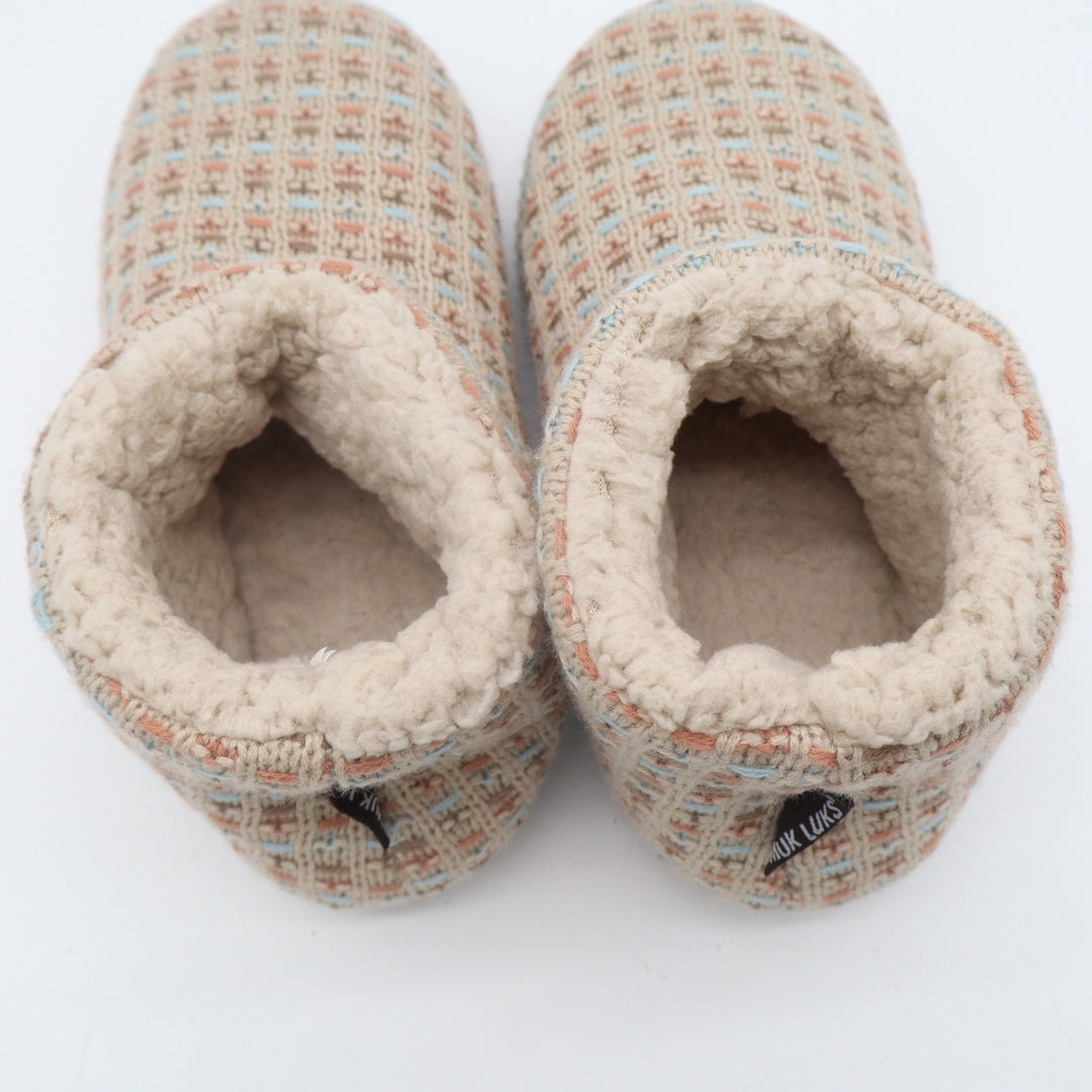 Muk Luks Womens Knit Slipper Boots Faux Fur Lined Beige Blue Coral Size Small