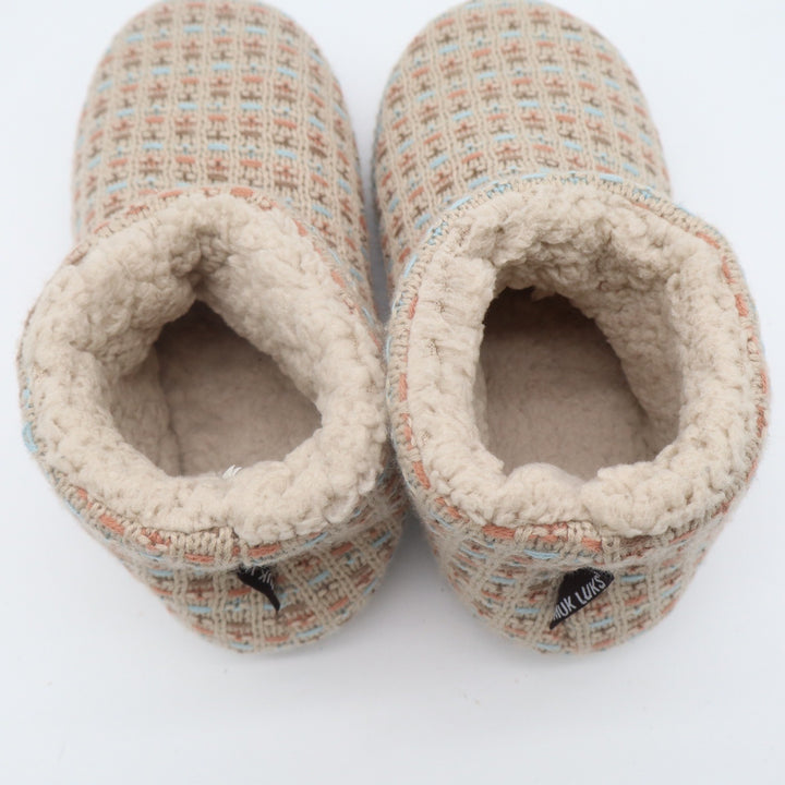 Muk Luks Womens Knit Slipper Boots Faux Fur Lined Beige Blue Coral Size Small