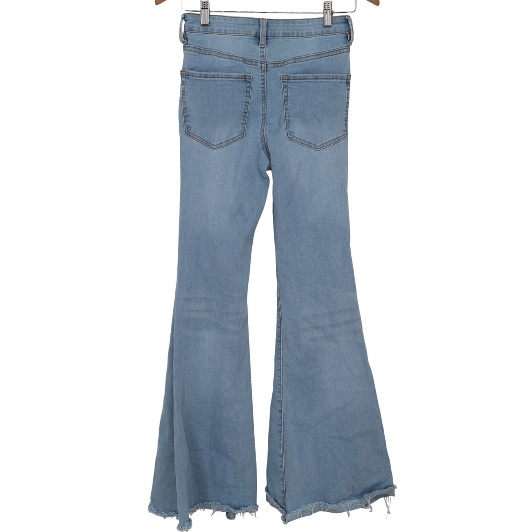 Forever 21 Womens High Rise Flare Jeans Light Wash Raw Hem Blue Size 26