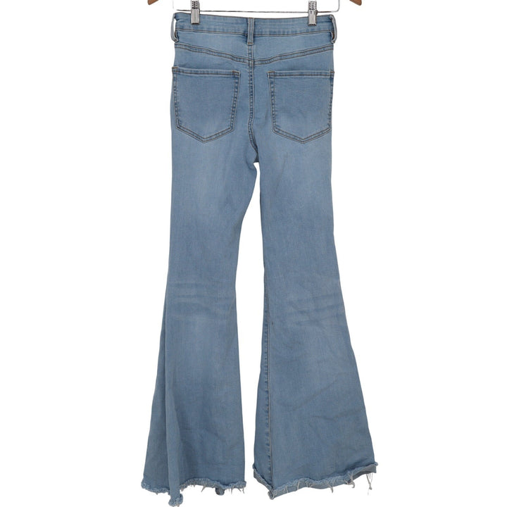 Forever 21 Womens High Rise Flare Jeans Light Wash Raw Hem Blue Size 26
