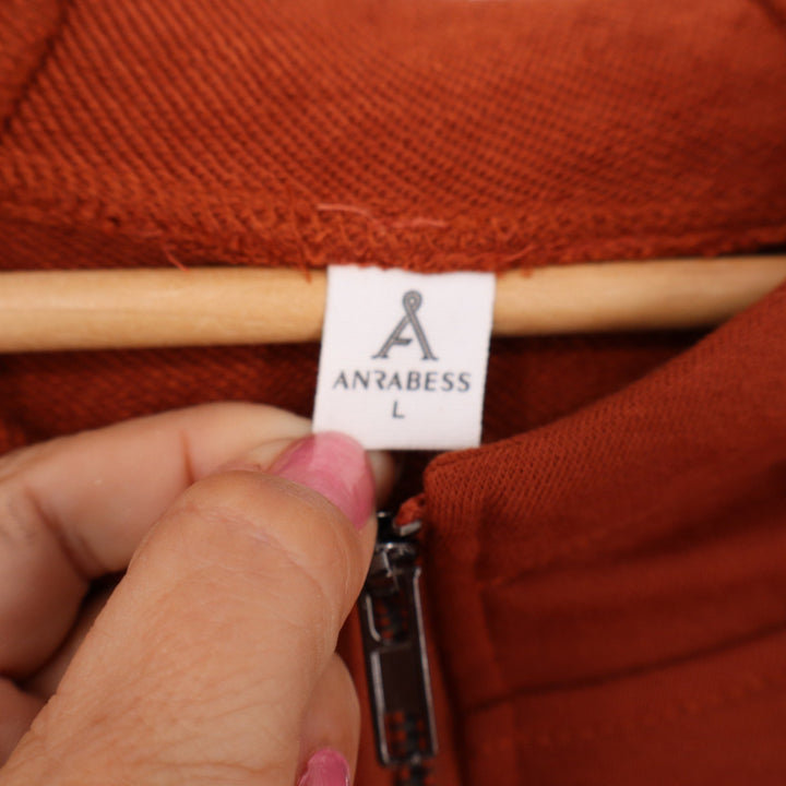 ANRABESS Jumpsuit Womens L Hooded Half Zip Rust Orange Jogger Pockets Excellent