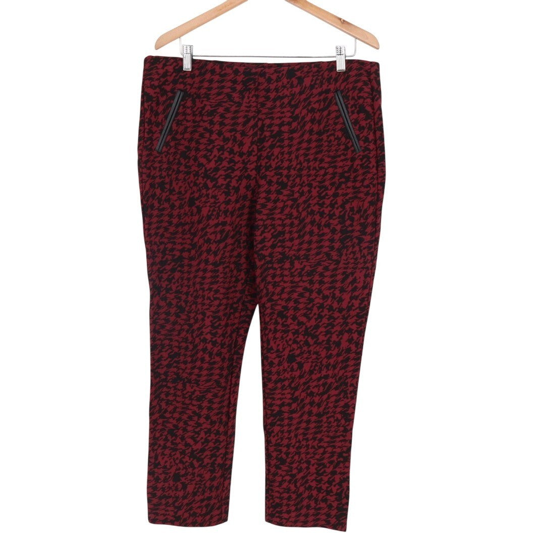 Chico's Juliet Ankle Pants Womens 14 Red Houndstooth Slash Pockets Tapered Leg